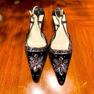 Paul Smith Women For Emma Hope Black Velvet Slingback with silver sequin accents